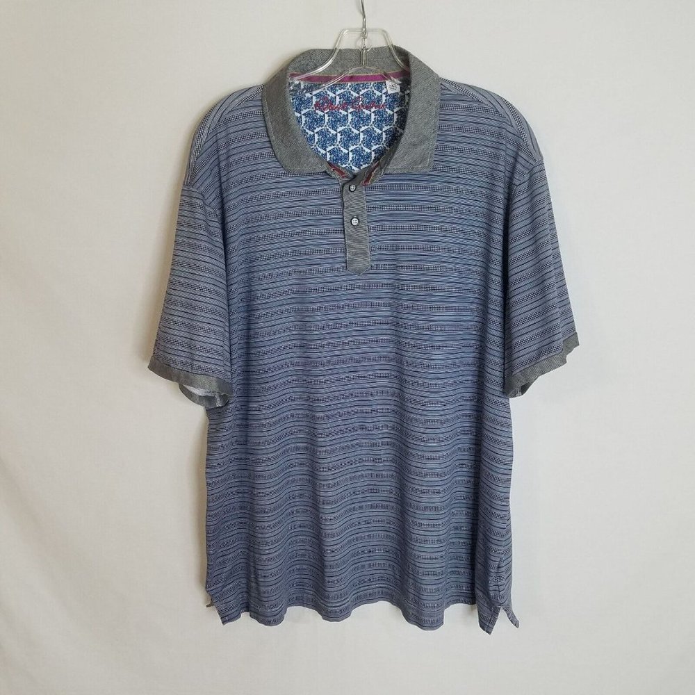 Robert Graham Mens Blue Striped Short Sleeve Classic Fit Polo Shirt Size 2XL